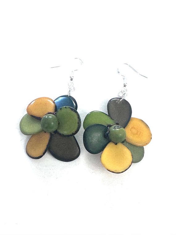 Tagua-Nut Earrings, Flower Design, Tagua Jewelry, Eco-Fashion, Eco-Friendly