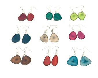 Colorful Tagua Nut Slice Earrings, Eco-Fashion Jewelry