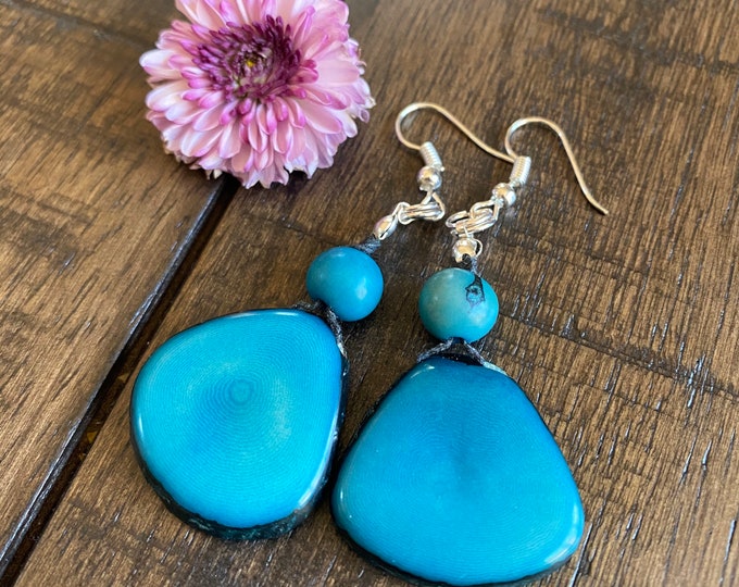 Sliced Tagua Nut Earrings, Boho chic