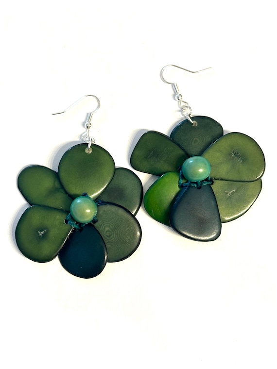 Tagua-Nut Earrings, Flower Design, Tagua Jewelry, Eco-Fashion, Eco-Friendly