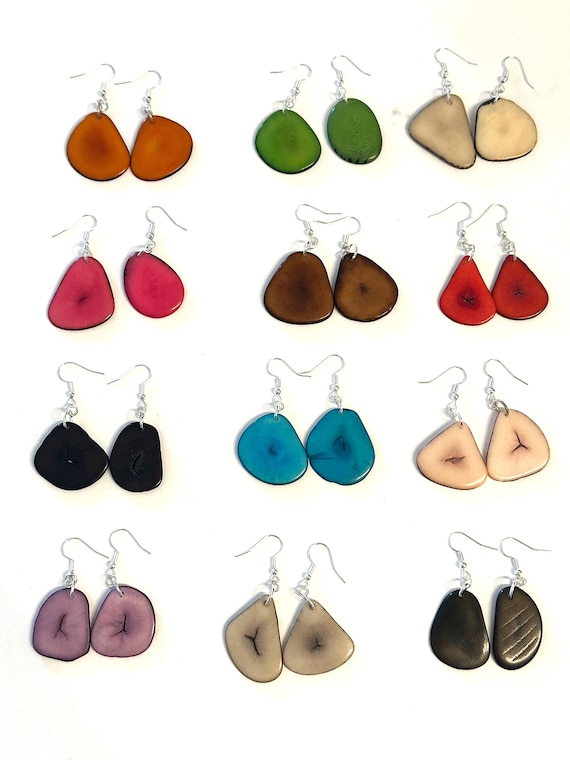 Tagua Nut Slice Earrings, Boho Chic, Eco Friendly Fashion