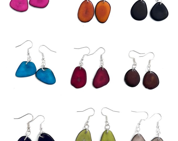 Small Tagua Nut Slice  Earrings, Tagua Earrings, Eco-Fashion Jewelry, Eco-Friendly Jewelry, Colorful Jewelry