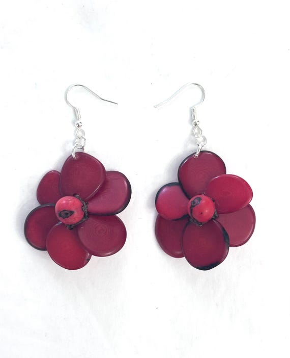 Tagua-Nut Earrings, Flower Design, Tagua Jewelry, Eco-Fashion, Eco-Friendly