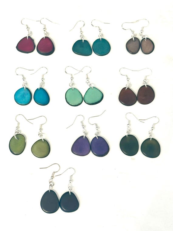 Colorful Small Tagua Nut Slice Earrings, Eco-Fashion Jewelry