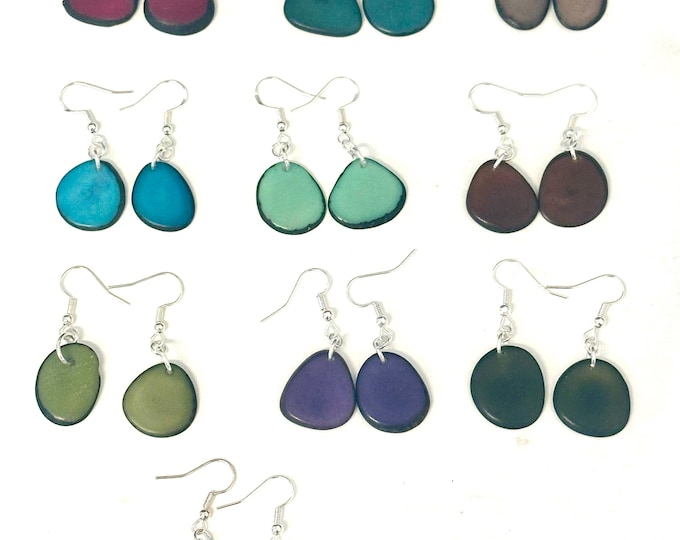 Colorful Small Tagua Nut Slice Earrings, Eco-Fashion Jewelry