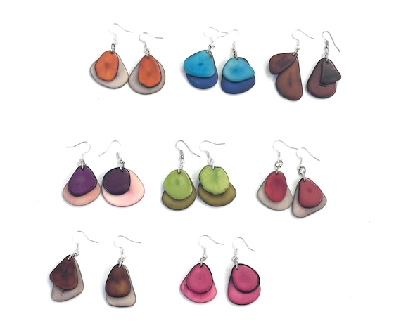 Tagua Nut Earrings, Tagua Jewelry, Boho Jewelry, Colorful Jewelry, Bold Jewelry (AG)