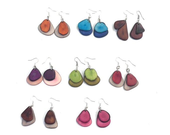 Tagua Nut Earrings, Tagua Jewelry, Boho Jewelry, Colorful Jewelry, Bold Jewelry (AG)