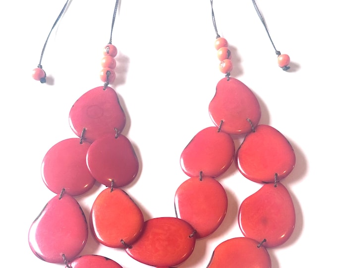 Classic Tagua Nut Double Strand Necklace/ Vegetable Ivory/ Bib Necklace/ Adjustable