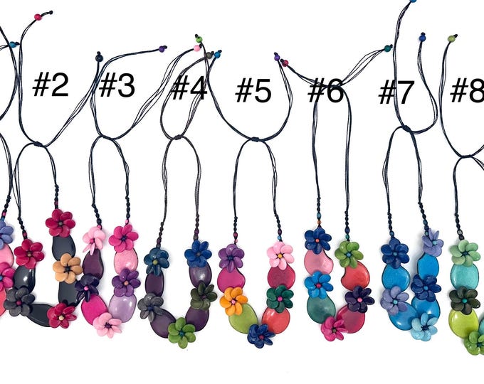 Tagua Flower Necklace, Adjustable Boho Jewelry