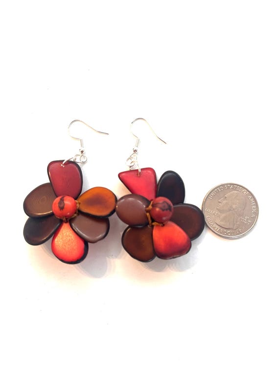 Tagua-Nut Earrings, Flower Design, Tagua Jewelry, Eco-Fashion, Eco-Friendly