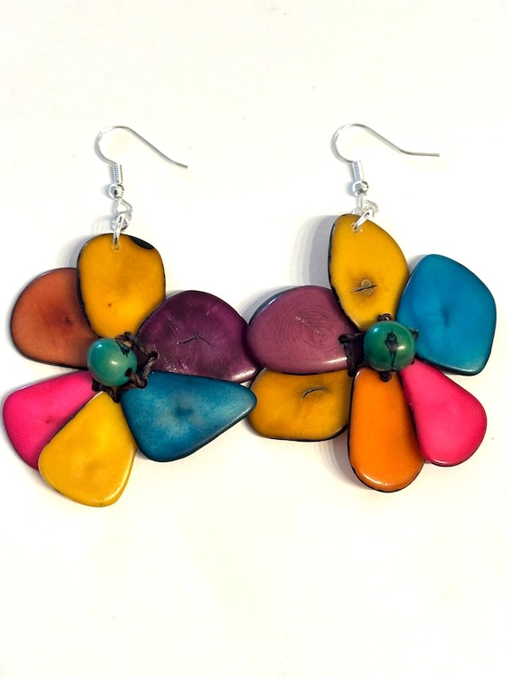 Tagua-Nut Earrings, Flower Design, Tagua Jewelry, Eco-Fashion, Eco-Friendly