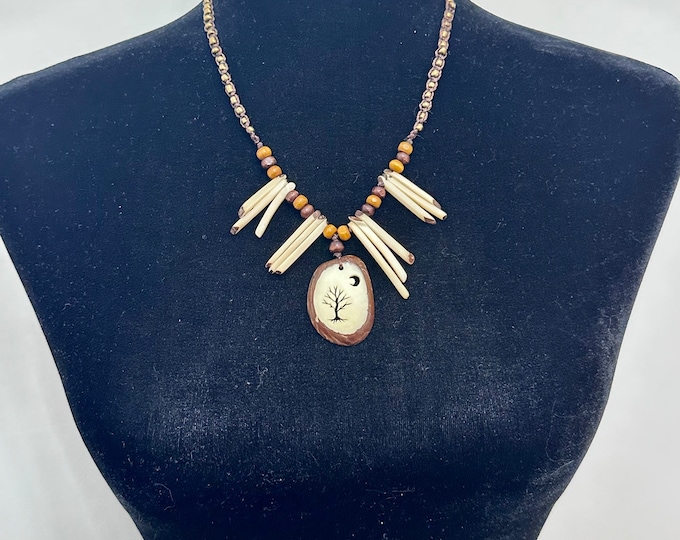 Macrame Tagua Pendant Necklace/ Tagua Jewelry /Hippie Jewelry