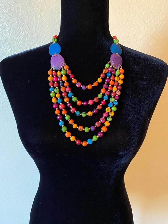 Multi Strand Acai Seed Necklace with Tagua Nut/ Statement Necklace/ Boho Jewelry/ Bohemian Style