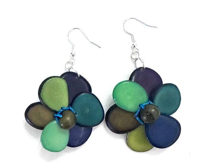 Tagua-Nut Earrings, Flower Design, Tagua Jewelry, Eco-Fashion, Eco-Friendly