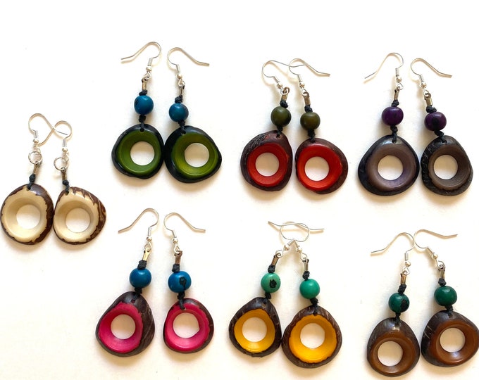 Tagua-nut and Açaí Seed Earrings / Tagua Jewelry, Boho Jewelry