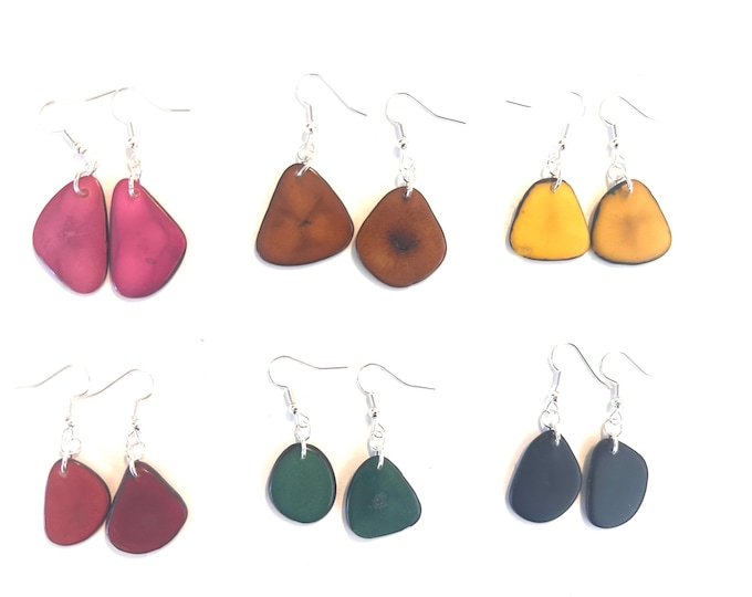 Tagua Nut Earrings, Colorful Earrings, Christmas Season, Green and Red