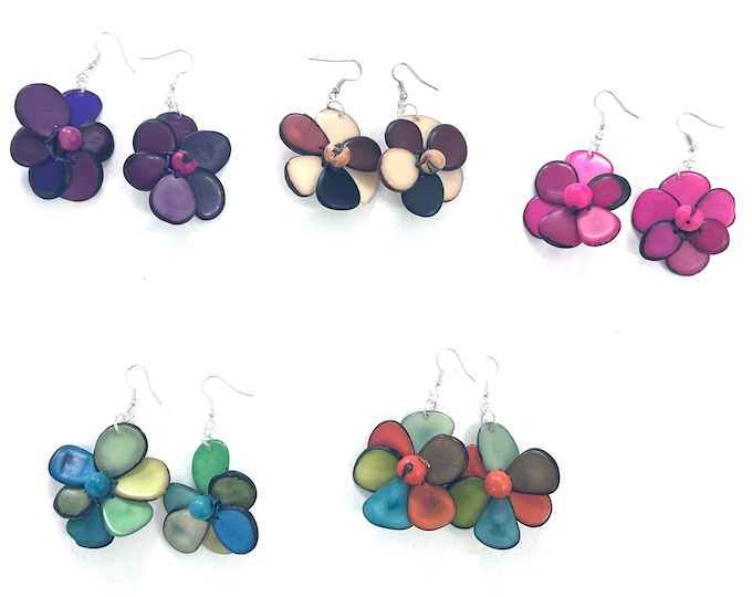 Tagua-Nut Earrings, Flower Design, Tagua Jewelry, Eco-Fashion, Eco-Friendly