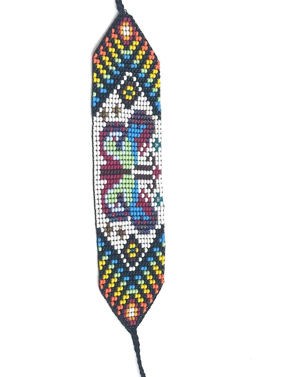 Beaded Wide Bracelet, Multi-Color Tiny Glass Beads, Tribal Jewelry