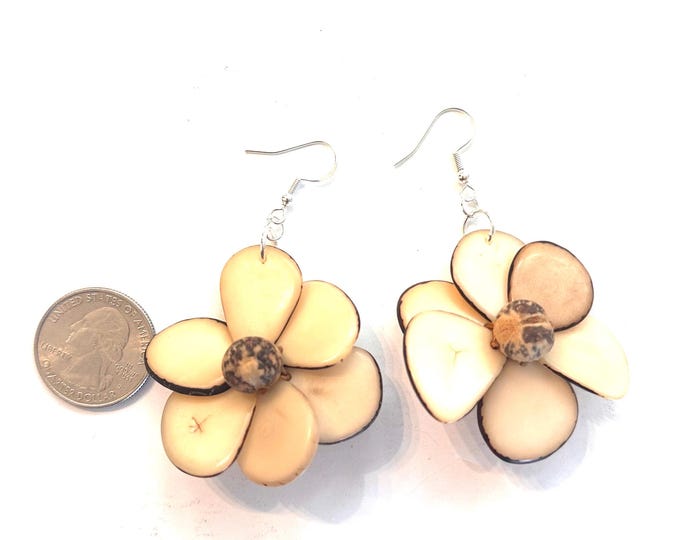 Tagua-Nut Earrings, Flower Design, Tagua Jewelry, Eco-Fashion, Eco-Friendly