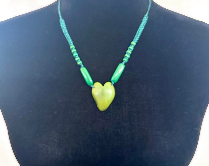 Macrame Tagua Heart Pendant Necklace, Hippie Jewelry, Chocker Necklace