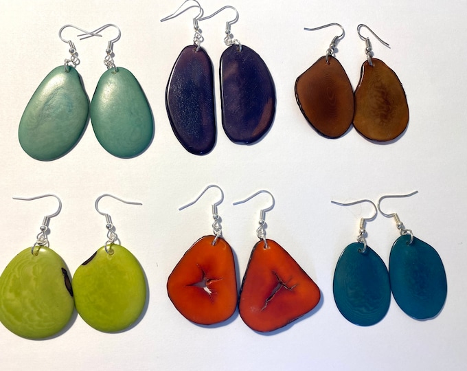 Large Tagua Nut-Slice Earrings, Tagua, Boho Earrings, Boho chic, Eco Friendly, Eco Fashion