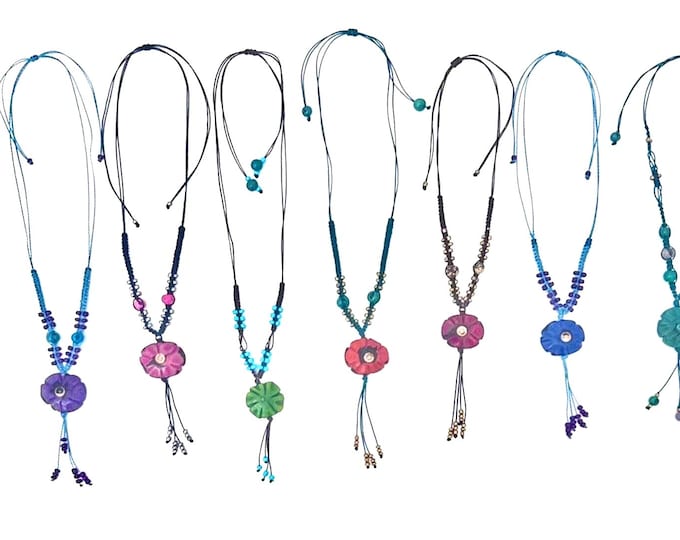 Macrame Tagua Flower Necklace, Acai Seed Boho Jewelry