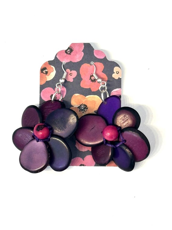 Tagua-Nut Earrings, Flower Design, Tagua Jewelry, Eco-Fashion, Eco-Friendly