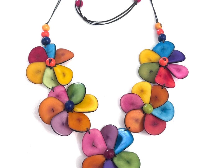 Tagua Flower Adjustable Necklace| Boho Jewelry| Tagua Jewelry | Flowers Necklace| Boho chic