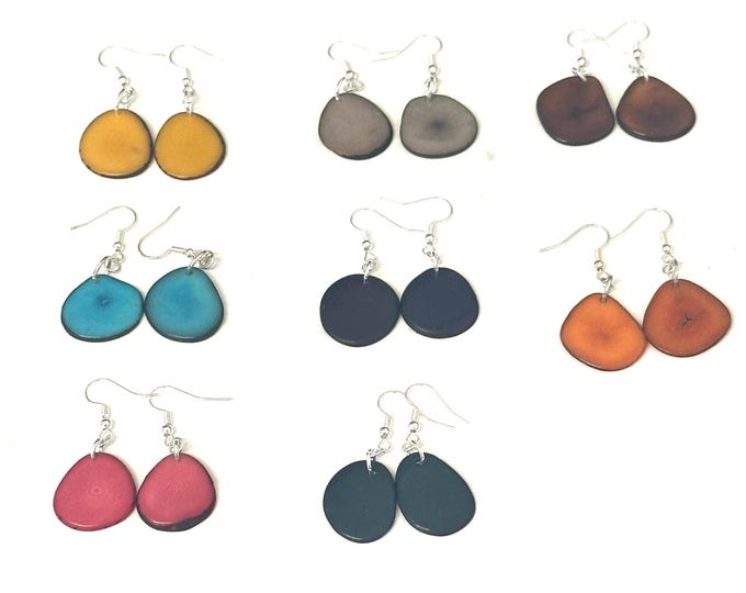 Tagua Nut Earrings, Colorful Earrings, Christmas Season, Green and Red