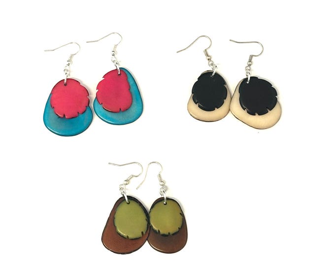 Tagua Nut Earrings, Boho Jewelry, Vegetable Ivory