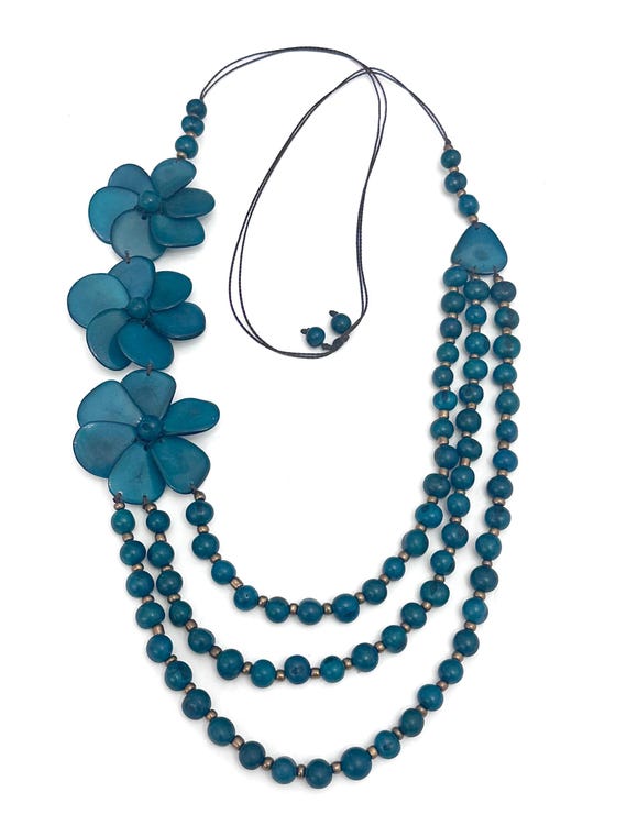 Handmade Tagua and Acai Seed Necklace | Flower Pendant Boho Statement