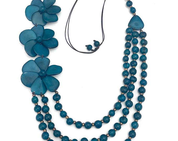 Handmade Tagua and Acai Seed Necklace | Flower Pendant Boho Statement