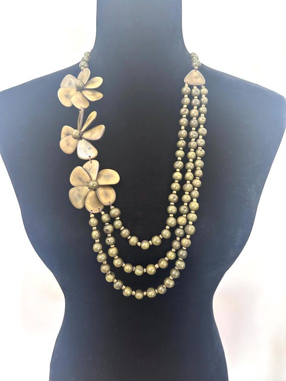 Flower Tagua and Acai Seed Necklace | Boho Statement Necklace