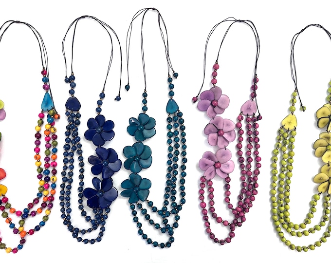 Handmade Tagua Flower Necklace | Acai Seed Boho Statement Jewelry