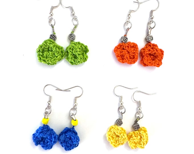 Lovely Small Crochet Flower Earrings/ Boho Style/ Folk Style /Boho Chic, Spring Fashion