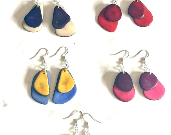 Double Tagua Nut Sliced Earrings, Boho Jewelry, Vegetable Ivory