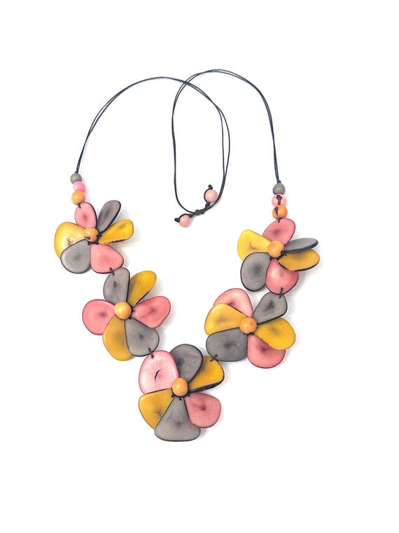 Tagua Flower Statement Necklace | Adjustable Boho Jewelry