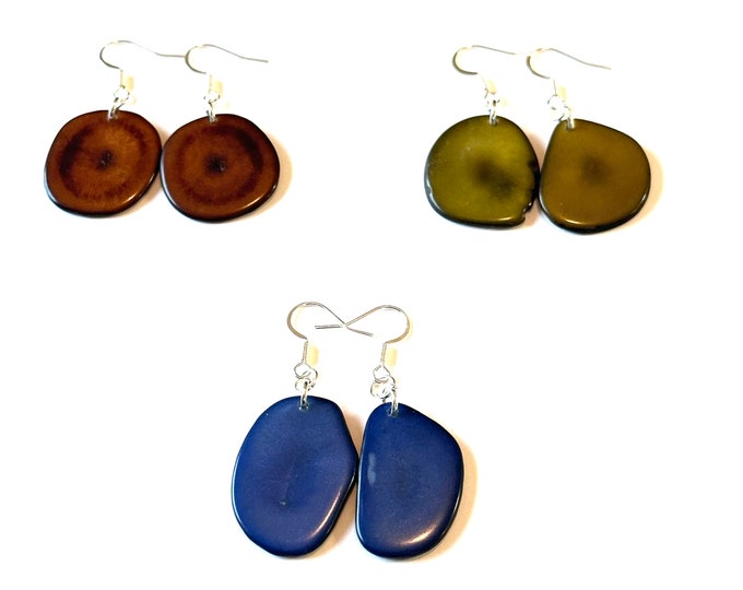 Tagua Nut-Slice Earrings, Tagua, Boho Earrings, Boho chic, Eco Friendly, Eco Fashion