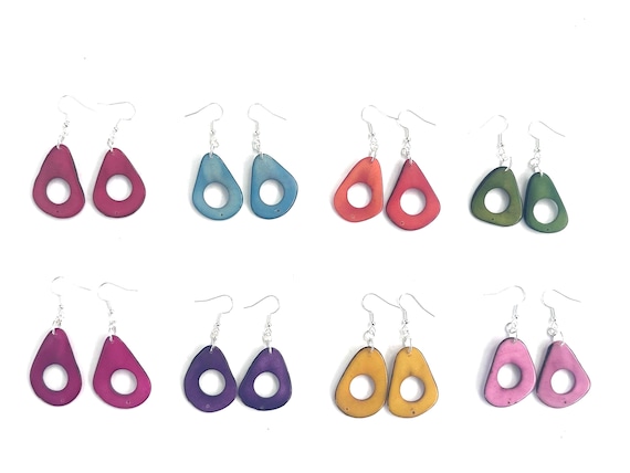 Colorful Tagua-nut Earrings / Tagua Jewelry, Boho Jewelry