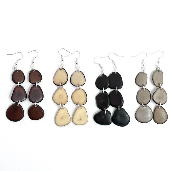 Long Sliced Tagua Nut Earrings, Boho chic, Sustainable Palm Nut Earrings,