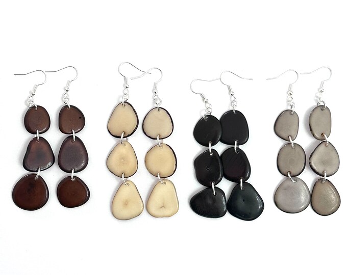 Long Sliced Tagua Nut Earrings, Boho chic, Sustainable Palm Nut Earrings,