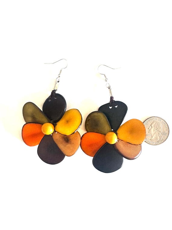 Tagua Nut Flower Earrings, Eco Fashion, Eco Friendly, Boho Jewelry