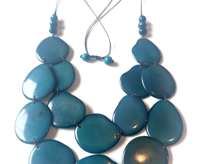 Classic Tagua Nut Double Strand Necklace/ Vegetable Ivory/ Bib Necklace/ Adjustable