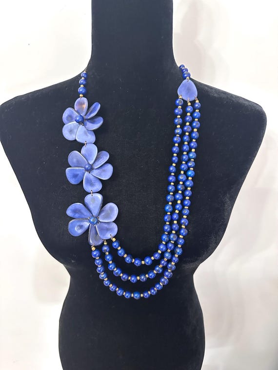 Blue Tagua Flower Necklace | Handmade Acai Seed Statement Jewelry