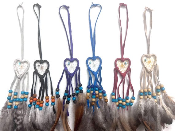 Heart Dreamcatcher with Feathers & Beads | Car Charm