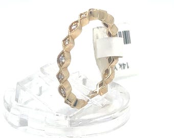 14K Yellow Gold Diamond Milgrain Stackable Ring • Natural Diamonds • Dainty Vintage Band • size 6 1/2