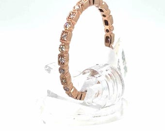 14K Rose Gold Diamond Band • Dainty Stackable Ring • Milgrain Vintage Style • Size 6 1/2