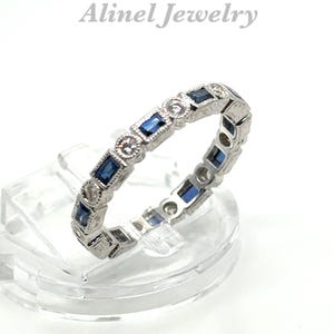 14K Blue Sapphire and Diamont Eternity Ring size 6 1/2