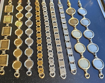 Bezel or Pad Link Bracelet: Antique Gold, Silver & Copper, DIY Jewelry