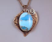 Turquoise- Little Genie Lamp- Smoky Bronze Patina- Metal Art Necklace